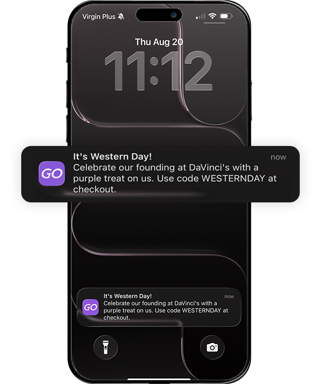 Image of a notification promoting an example discount code for Western Day